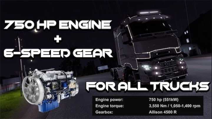 750Hp + 6 Speed For All Trucks V2.2 ETS2 1.44
