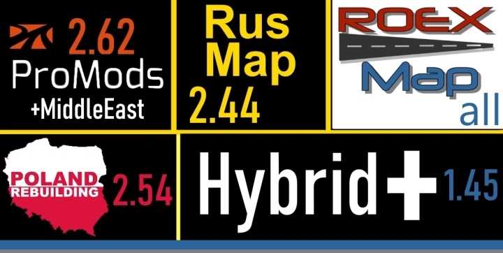 Hybridplus Roex + Promods + Me + Rusmap + Pr Fix Link V2 ETS2 1.45