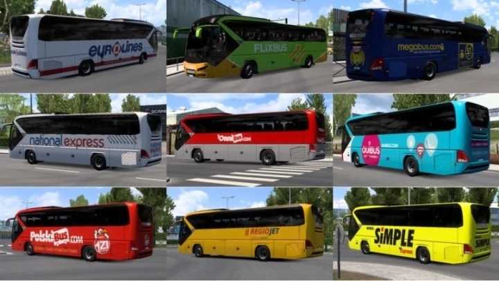 Neoplan Tourliner With Skins Of Real Companies In Traffic V2.1 ETS2 1.47