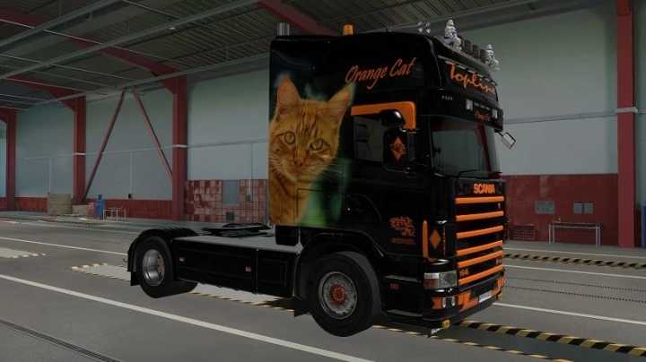 Rjl Scania 4 Series Topline Orange Cat Airbrush Skin V1.0 ETS2 1.47