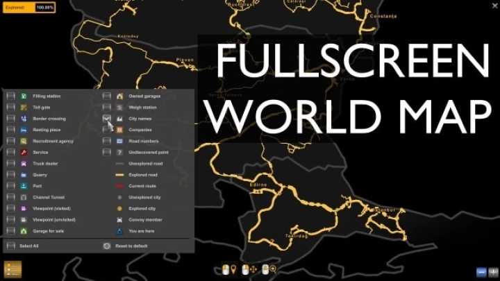 Fullscreen World Map V1.0 ETS2 1.47