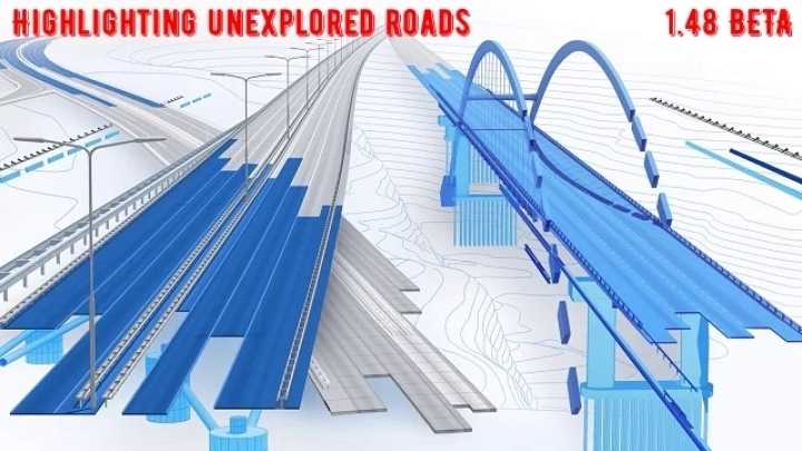 Highlighting Unexplored Roads ETS2 1.48