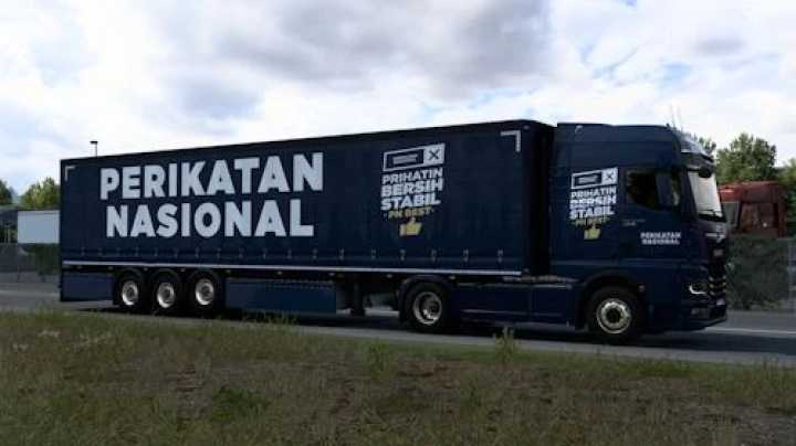 Man Tgx 2020 & Scs Curtainsider Trailer Perikatan Nasional Combo Skin ETS2 1.48
