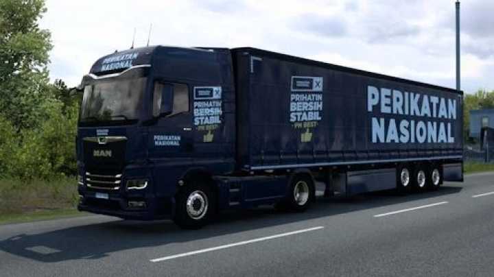 Man Tgx 2020 & Scs Curtainsider Trailer Perikatan Nasional Combo Skin ETS2 1.48