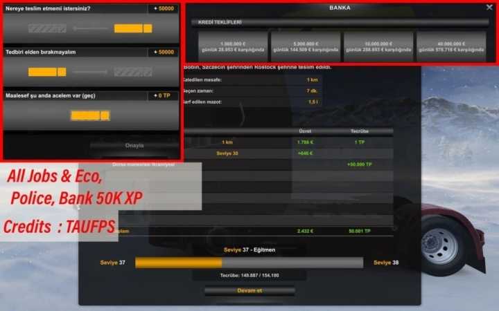 All Jobs & Eco, Police, Bank 50K, Xp ETS2 1.49
