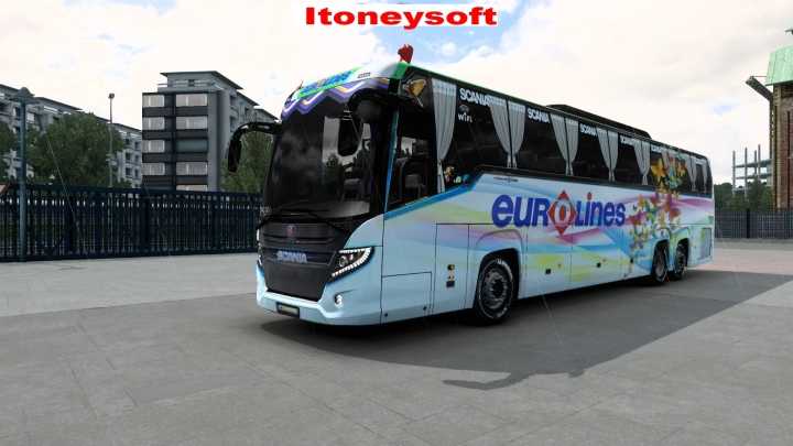 ETS2 – Scania Touring Euro Line Professional Bus Skin With Bus Mods (1.50)