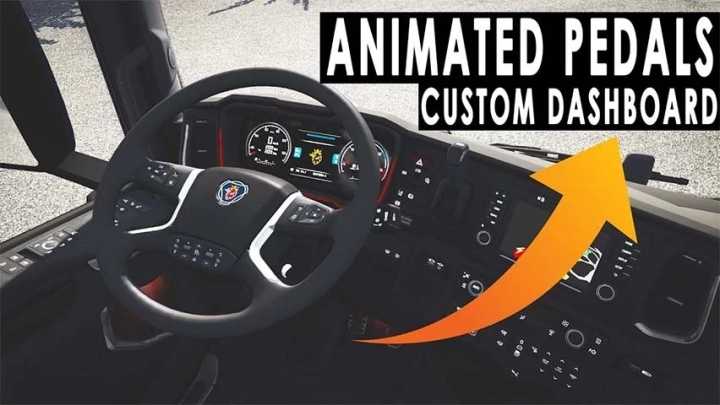 ETS2 – Animated Steering Wheel, Pedals + Custom Dashboard V1.5 (1.50)