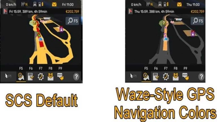 ETS2 1.54 - Waze Style GPS Navigation Colors – Realistic Dark Mode V1.0