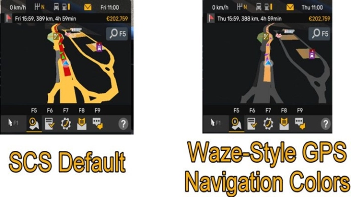 ETS2 1.54 - Waze Style GPS Navigation Colors Realistic Dark Mode V1.1