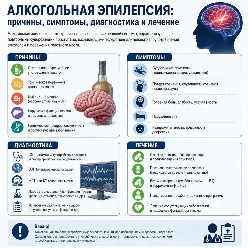 Алкогольная эпилепсия: причины, симптомы, диагностика и лечение