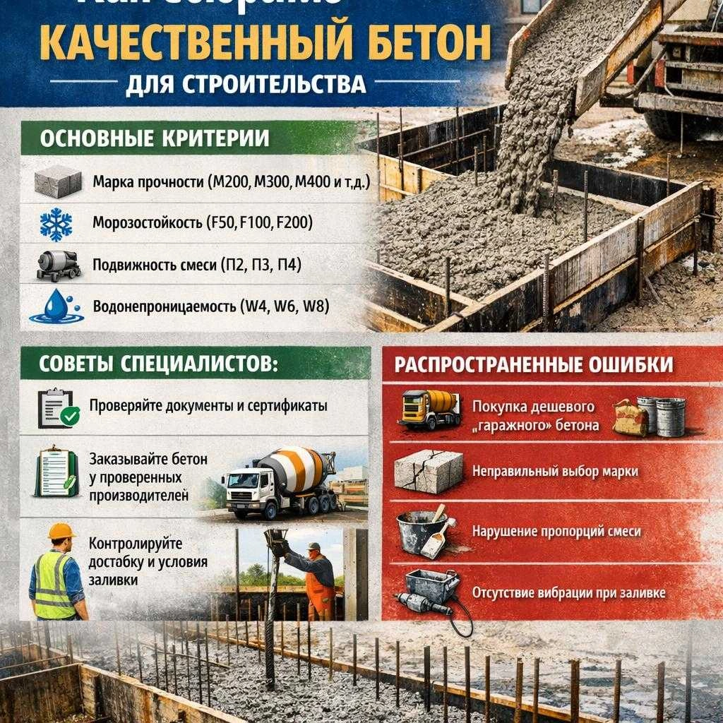 Как выбрать качественный бетон для строительства: основные критерии, советы специалистов и распространенные ошибки