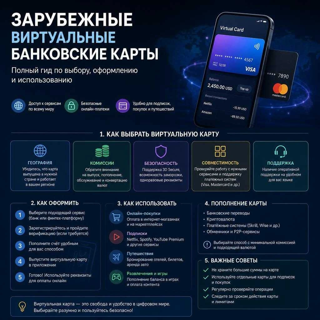 Зарубежные виртуальные банковские карты: полный гид по выбору, оформлению и использованию